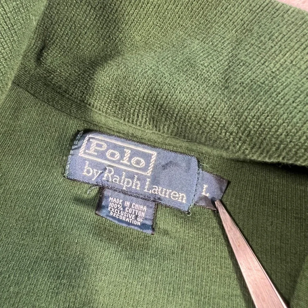 Polo Ralph Lauren Sweater Mens Size Large Green Quarter Zip Pullover Cotton 90s